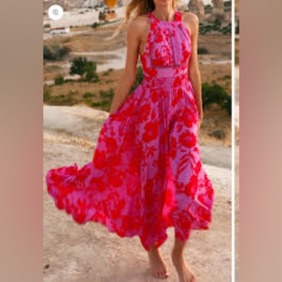 Abel The Label Dresses & Skirts - Abel The Label Anthropologie Charlotte Backless Pink Floral Maxi Dress XS tie